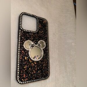 Glittery Black 15 pro max Phone Case with Crystal Accents